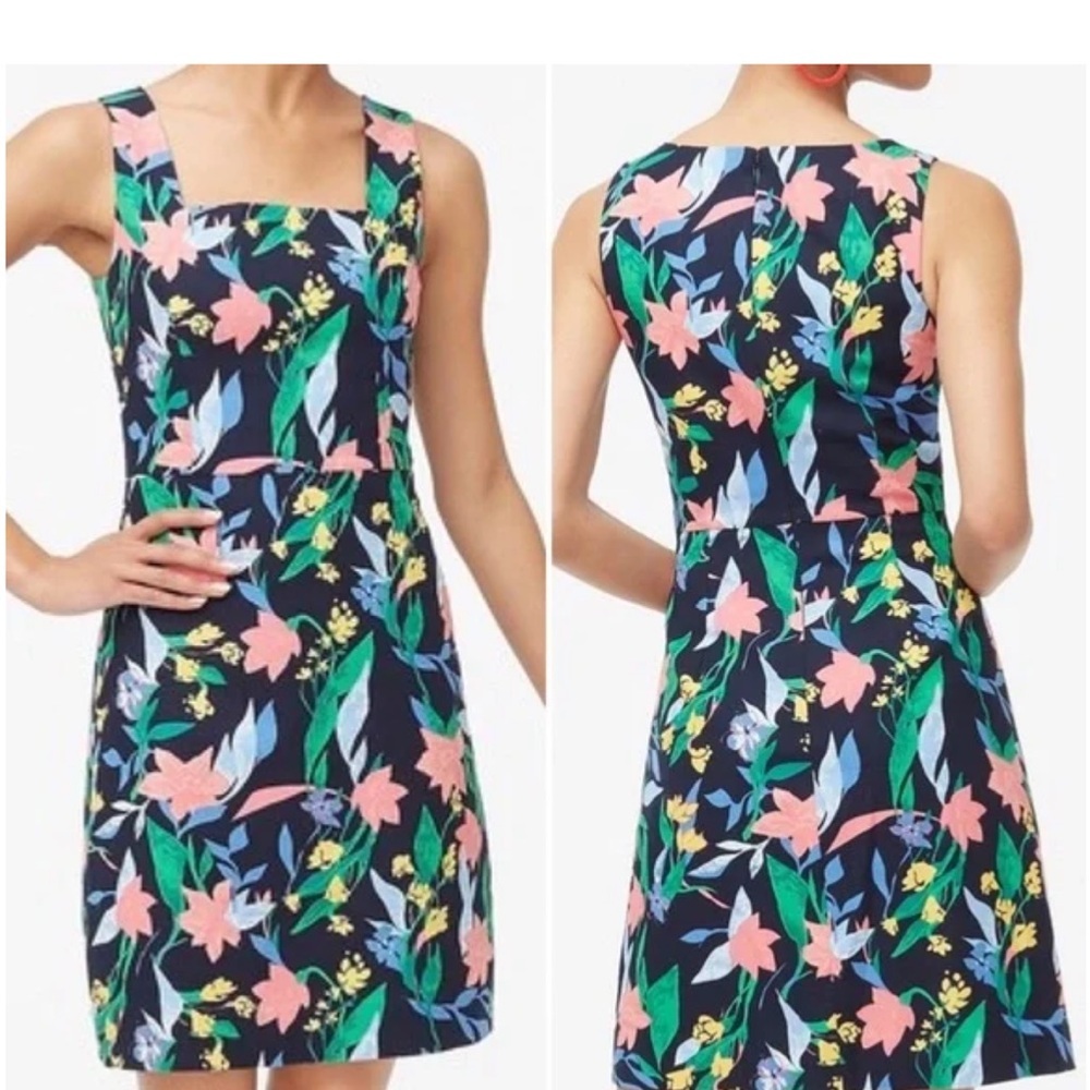 J. Crew Factory Womens Multi-Color Floral Square-Neck Dress Size 4
